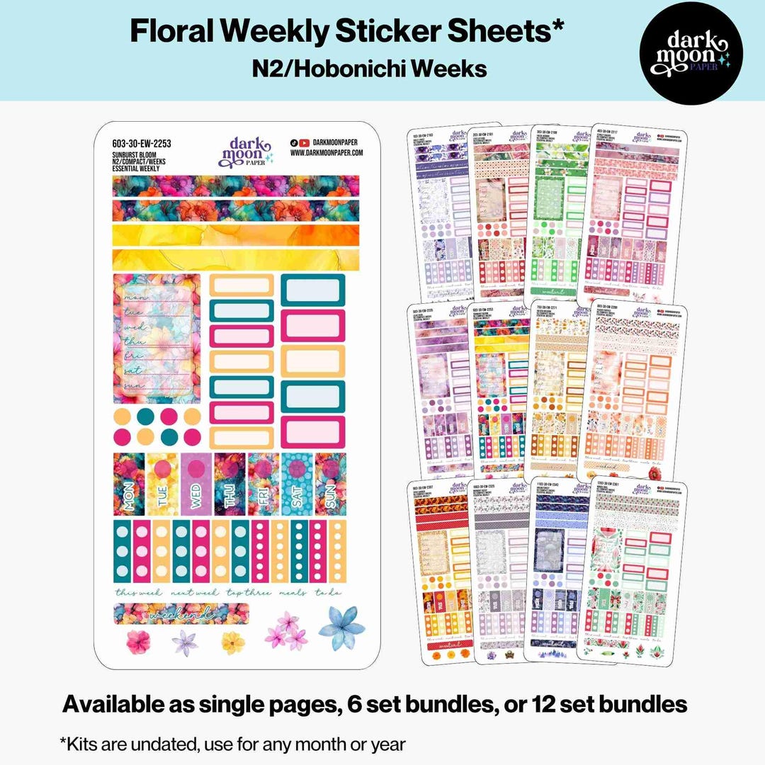Floral Weekly Sticker Kit – Hobonichi Weeks (N2 Size) – Undated ...