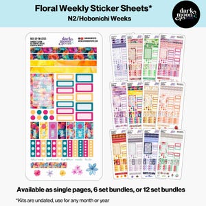 Floral Weekly Sticker Kit – Hobonichi Weeks (N2 Size) – Undated Seasonal Designs