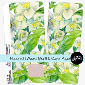 Separador de meses y semanas de Hobonichi - Portada mensual de marzo - FRESH JASMINE - Pegatinas para planificador con flores de color verde primavera y rosa - 303-30-MC