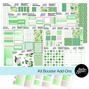 Kit de pegatinas para planificador con temática de flores de primavera - Kit adicional - FRESH JASMINE - Pegatinas para planificador con flores de color verde primavera y rosa - 303-10-B