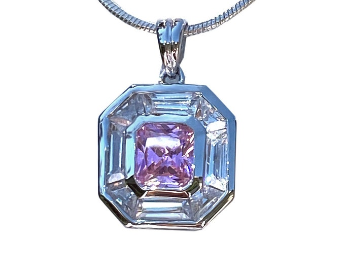 6 Colors CZ Pendant in Pink, Lilac, Champagne, Red, Clear or Yellow Center Stone Cubic Zirconia Sterling Silver - Plus Choose Chain
