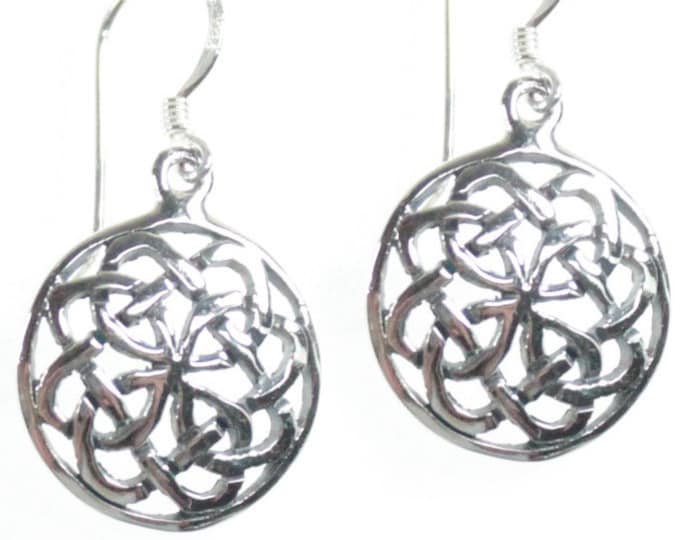 Celtic Design Round Endless Knot Sterling Silver Dangle Earrings Gift Box