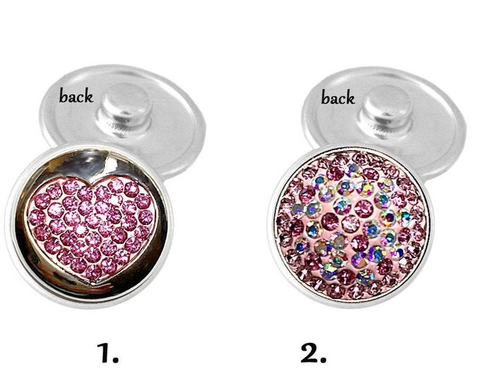 Pink Crystal Heart 18-19mm SNAP ON charms - SNAP charms - chunk buttons - ginger snaps - interchangeable jewelry snap on and off charms