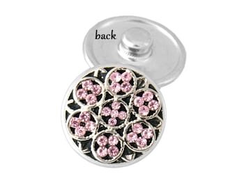 SNAP CHARM pink rhinestone flowers button - crystal flowers - snap button - chunk buttons - ginger snaps - interchangeable jewelry noosa