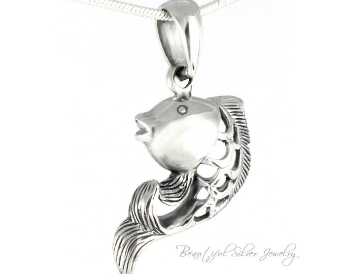 Fish Pendant 925 Sterling Silver 3-D Fish Necklace