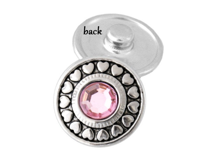 SNAP CHARM Pink Crystal with Heart Surround - 18mm SNAP button - chunk buttons - ginger snaps - interchangeable jewelry noosa charm