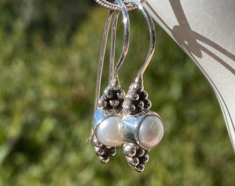 Freshwater Pearl Sterling Silver Art Deco Earrings, Women's Dangle Earwire Earrings, june Birthstone, Designed by Beautiful Silver Jewelry