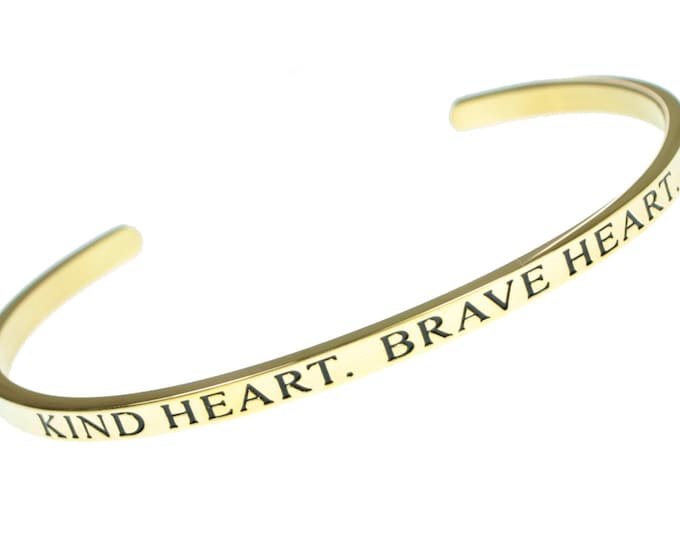 Engraved Inspirational Bracelet - Kind Heart. Brave Heart - Inspiring Mindfulness Message for Men, Women, Teen, Stainless Steel