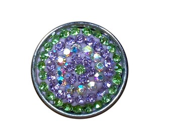 SNAP CHARM Green, pink and white crystals snap button charm - 18 mm snap button - chunk buttons - ginger snaps - interchangeable noosa charm