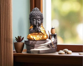 Buddha Räucherstäbchenhalter - Goldene Meditation Statue & Zen Decor Räucherstäbchenhalter