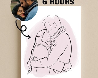 Minimalist One Line Portrait - Family Drawing from Photo, Romantic Engagement