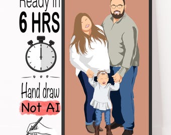 Family Faceless Drawing - Family Portrait from Photo, Custom Illustration