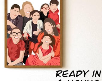 Ritratto senza volto - Dipinto da foto, disegno di famiglia, illustrazione minimalista, dipinto personalizzato