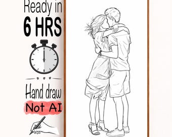 Custom Couple Line Art Drawing - Line Hand Drawn Portrait, Wall Poster