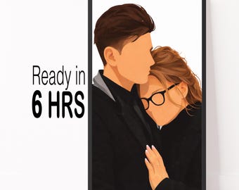 Loved One Portrait: Couple Line Drawing, Faceless Portrait from Photo, Digital Download