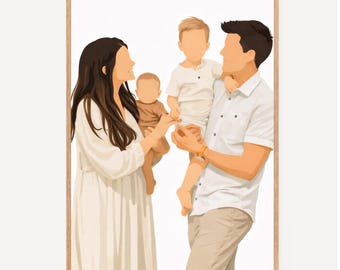 Family One Line Drawing - Faceless Portrait From Photo, Custom Print, Gift For Friend