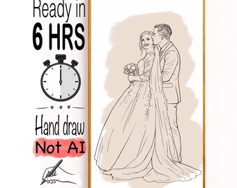 Wedding Line Portrait from Photo - One Line Drawing, Minimalist Faceless Family Illustration, Tattoo Design