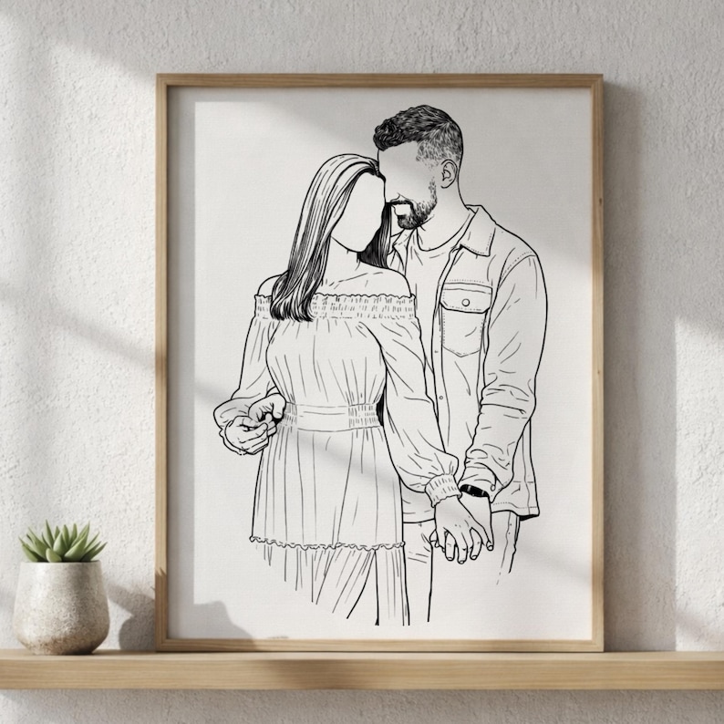 One Line Drawing: Minimalist Portrait from Photo, Digital Art, First Anniversary Gift image 3