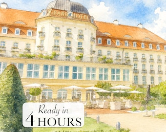 Watercolor Wedding Venue Print - Wedding Gift, 1st  Anniversary Present, Painting from Photo, Hand-Painted Drawing