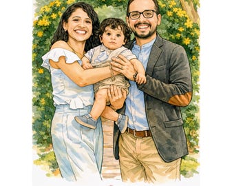 Custom Hand Drawn Watercolor Portrait, Watercolor Family Painting, Mothers Day Gift, Anniversary