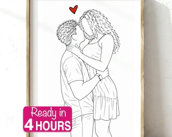 One Line Drawing: Couple Line Portrait from Photo, Minimalist Digital Art, First Anniversary Gift