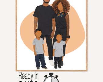 Custom Family Portrait Illustration, Digital Portrait Print, Personalized Gift for Mom