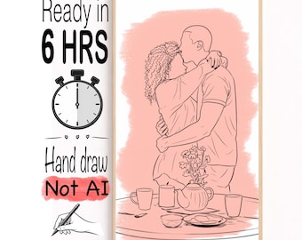 Line Drawing from Photo: Minimalist Faceless Family Drawing, Couple Gift