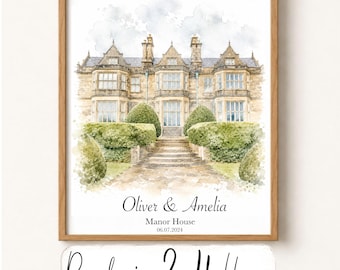 Custom Wedding Venue Portrait, 100% Hand-Painted Watercolor Venue Painting, 1st Anniversary Gift, Personalized Drawing