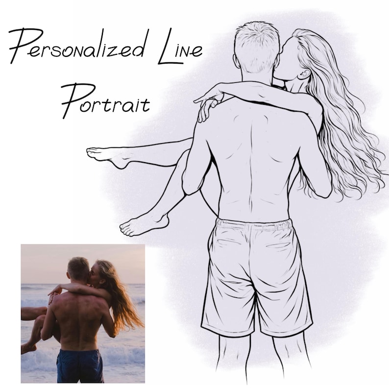 One Line Drawing: Minimalist Portrait from Photo, Digital Art, First Anniversary Gift image 2