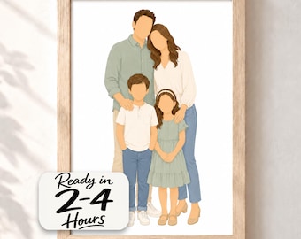 Family Faceless Portrait - Custom Minimalist Line Drawing, Digital Art, Unique Photo Gift