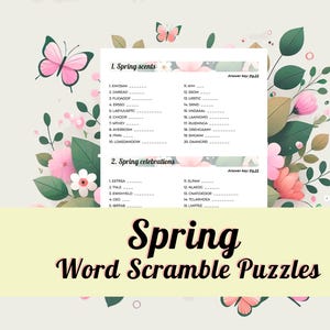 Spring Scrambled Words Game, 800 Scramble words. Answer Key included. Unscramble Game. Spring vocabulary worksheets. Brain trainer. PDF