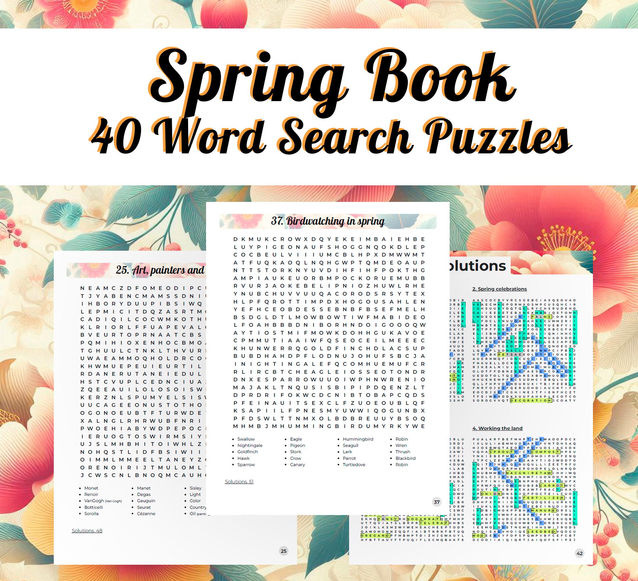 Spring Words Search Book: 40 Puzzles, 800 Words. Printable Springtime ...