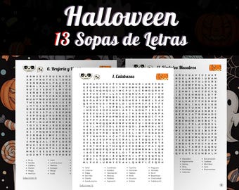 Halloween Word Search, 13 Puzzles. 300 Themed Words. Halloween word activity. Printable Worksheet. Halloween games. Instant Download & Play