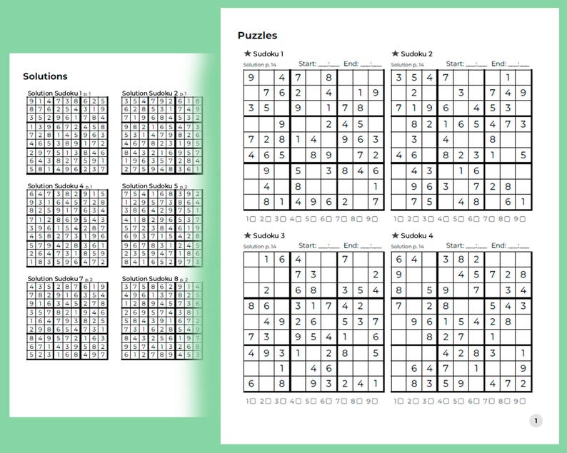 ✔ 5,000 Sudokus, guaranteeing hours of entertainment.
✔ Each Sudoku has only one possible solution.
✔ Track your solving time to challenge yourself.
✔ Easily identify completed number sets.
✔ Clear and elegant design.
✔ 3 Difficulty Levels – Suitable for beginners, enthusiasts, and experts alike.
✔ Printable Sudoku book, ideal for use at home, in the classroom, or while traveling.
✔ Two files: Standard US-Letter (8.5in x 11in) and A4 Paper.
✔ 4 Sudokus per page.
✔ Easy-to-read