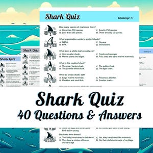 Shark Quiz, 40 40 Exciting Questions About Sharks’ Anatomy, Behavior & Facts. Learn everything about sharks with this Shark Trivia PDF Game