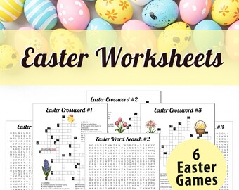 6 Easter Activity Sheets: 3 Easter Crossword Puzzles and 3 Easter Word Search Puzzles. Instant Download PDF. Have fun with easter worksheets
