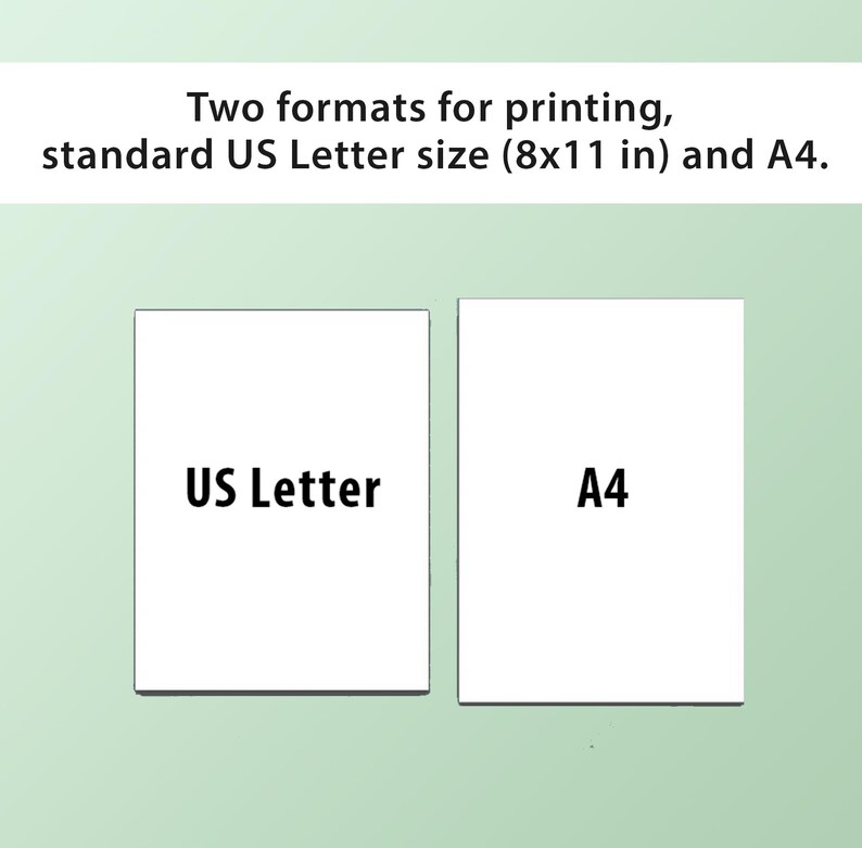 May include: Two blank white rectangles, one labeled "US Letter" and the other labeled "A4", representing the two standard paper sizes for printing.
