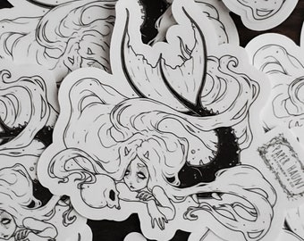 Mermaid with Skull STICKER- Spooky cute - Goth