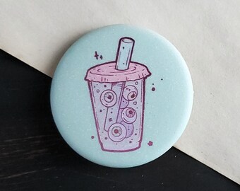 Eyeball Boba Pin Badge - 1.5 inch - Spooky Sweet -Pastel Goth - Purple and Blue