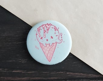 Ice Cream Cone Ghost Pin Badge - Spooky Cute Pastel Goth - 1.5 inch - 'I Scream Shop Collection'
