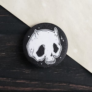 Spooky Cute Devil Skull Pin Badge Magical Sparkling Finish No Glitter 1.5 inch image 1