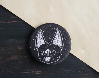 Vampire bat pin button badge - Happy Bat- Creepy cute goth- 1.5 inch button with sparkling finish