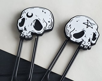 SKULL paperclip Moon and Star Bookmark, Spooky cute, Goth