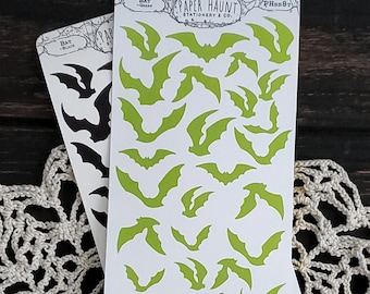 Green and Black Bat planner sticker sheet - spooky cute - planner accents