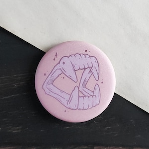 Purple Vampire Fangs Pin Badge - 1.5 inch - Creepy cute- Pastel