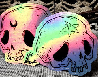 SKULL STICKER, Holographic, Spooky cute, Celestial, Goth