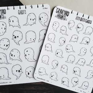 Ghost planner sticker sheet - Graveyard Haunts - cute ghost - Spooky cute - goth planner