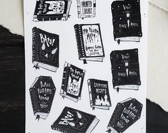 Vampire books STICKER Sheet | Planner Stickers | Spooky Cute - Gothic Stationery | Haunted Library | Bookish Stickers