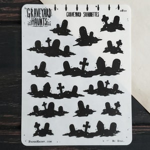 Graveyard Silhouettes clear planner sticker sheet - Graveyard Haunts - spooky cute - goth