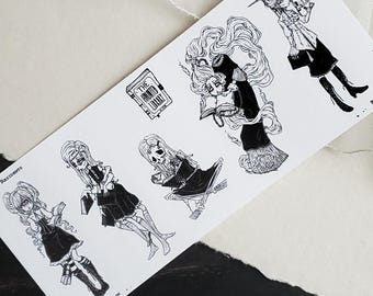 Hoja de pegatinas para residentes de la biblioteca / Pegatinas para agenda / Lindo y espeluznante - Papelería gótica / Libros / Biblioteca embrujada